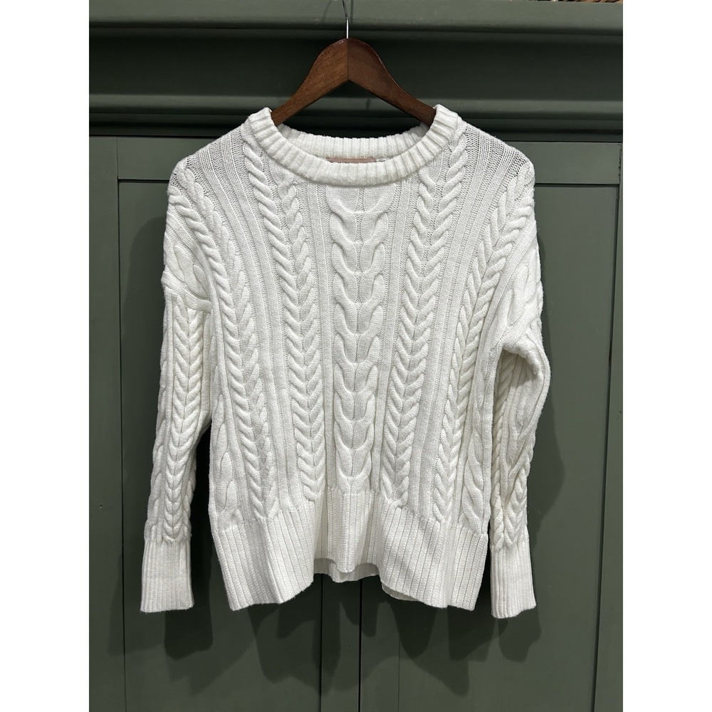 Ivory Cable Knit Fisherman Sweater XS Old Money Quiet Luxury Capsule Holiday